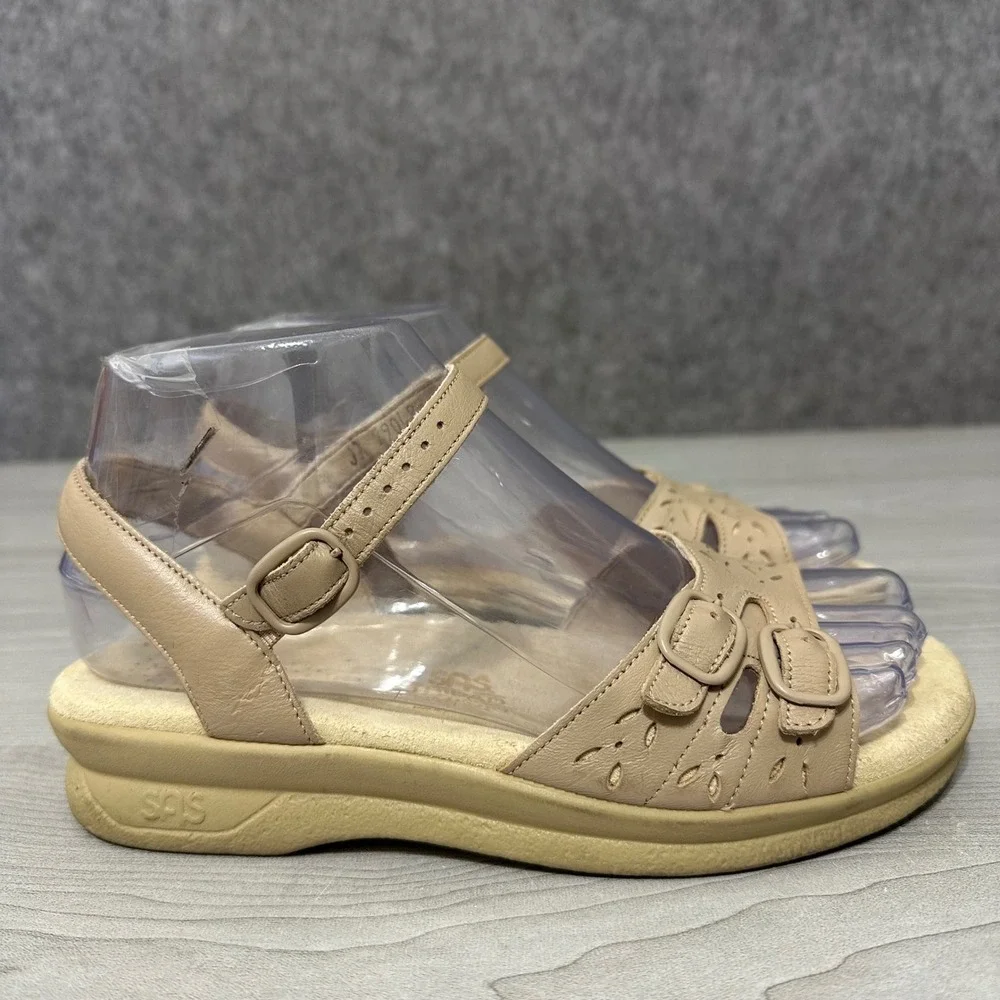 SAS Duo Sandals Womens 5.5 M Tan Leather‎ Comfort Triple Strap Buckle Shoes